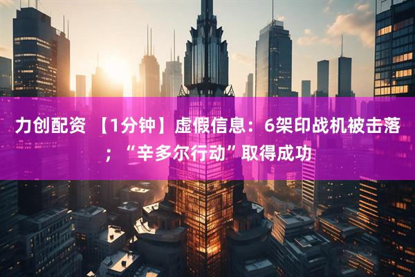力创配资 【1分钟】虚假信息：6架印战机被击落；“辛多尔行动”取得成功