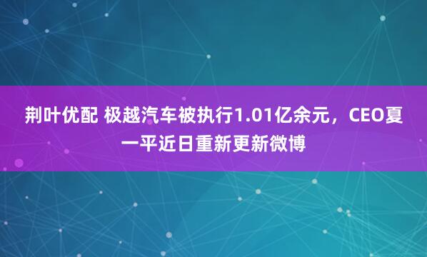 荆叶优配 极越汽车被执行1.01亿余元，CEO夏一平近日重新更新微博